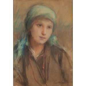 Teodor Axentowicz (1859 Brašov - 1938 Krakov), Portrét dívky v šátku, asi 1928