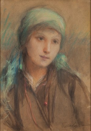 Teodor Axentowicz (1859 Brašov - 1938 Krakov), Portrét dievčaťa v šatke, asi 1928