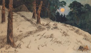 Edmund Cieczkiewicz (1872 Barszczowice - 1958 Rytro près de Nowy Sącz), Paysage forestier au clair de lune