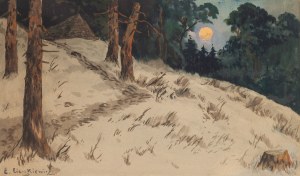 Edmund Cieczkiewicz (1872 Barszczowice - 1958 Rytro presso Nowy Sącz), Paesaggio forestale al chiaro di luna