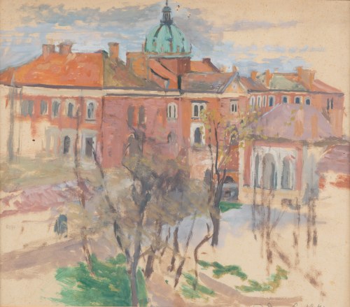 Hanna Rudzka-Cybisowa (1897 Mława - 1988 Kraków), Pejzaż krakowski z widokiem na kopułę kościoła św. Piotra i Pawła, 1941