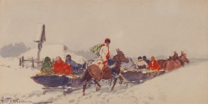 Adam Setkowicz (1879 Cracovia - 1945 Cracovia), Paesaggio invernale con slitta