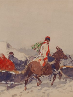 Adam Setkowicz (1879 Cracovia - 1945 Cracovia), Paesaggio invernale con slitta