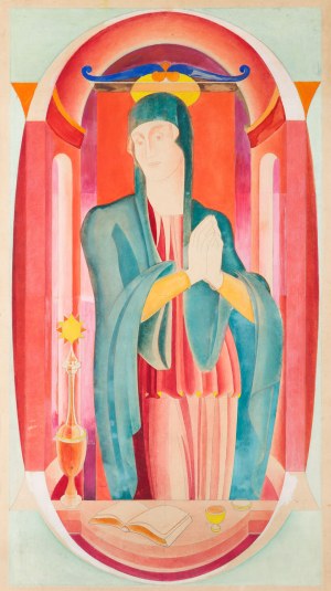 Jan Kaczmarkiewicz (1904 Rawicz - 1989 ), Image du Saint avec un ostensoir