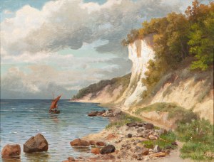 BERTA VON GRAB (Czechy, Austria 1840-1907) - Wybrzeże z żaglówką