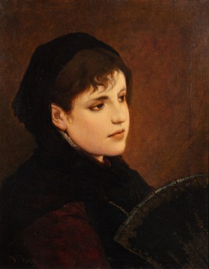 GABRIEL VON MAX (allemand / autrichien 1840-1915) - Fille à l'éventail