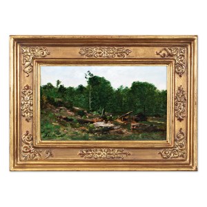 CHITTUSSI ANTONIN (tchèque / bohémien, français 1847-1891) - Paysage avec bûches