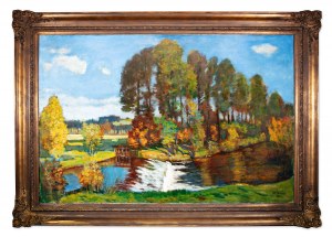 HUDECEK ANTONIN (Tschechisch / Böhmisch 1872-1941) - Landschaft mit einem Floß (Großformat)