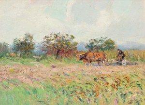 LOLEK STANISLAV (ceco/boemo 1873-1936) - Paesaggio con aratore