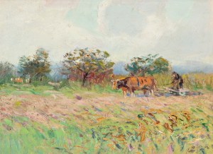 LOLEK STANISLAV (Czech / Bohemian 1873-1936) - Landscape with a plowman