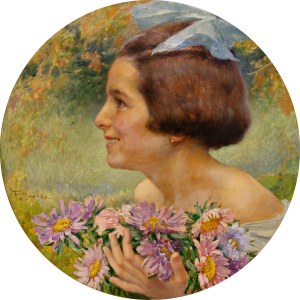 DVORAK BRUNNER FRANTISEK (tchèque / bohème 1862-1927) - La fille au nœud bleu