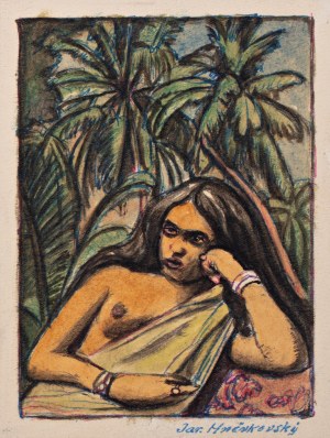 HNEVKOVSKY JAROSLAV (ceco/boemo 1884-1956) - Ragazza di Ceylon e autografo