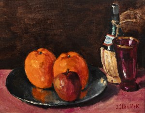 SLAVICEK JAN (tchèque / bohème 1900-1970) - Nature morte avec une bouteille de Chianti