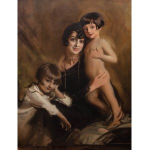 Tadeusz Styka (1889 Kielce-1954 New York), Portrait de Wanda Styka avec ses fils Andrzej et Juliusz
