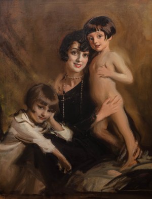 Tadeusz Styka (1889 Kielce-1954 New York), Portrait of Wanda Styka with her sons Andrzej and Juliusz