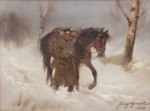 Jerzy Kossak (1886 Cracovie - 1955), Retour par l'hiver, 1939.