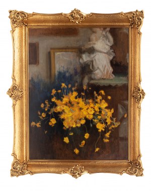 Alfons Karpiński (1875 Rozwadów - 1961 Kraków), Bouquet di fiori gialli di camomilla, 1921.