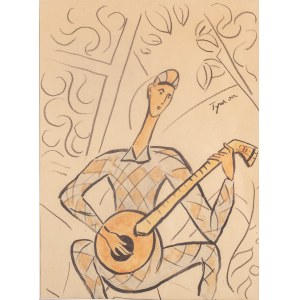 Tymon Niesiołowski (1882 Lwów-1965 Toruń), Jeune homme à la mandoline