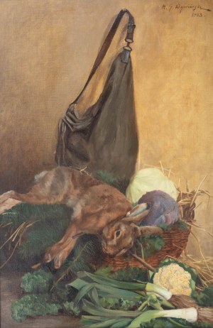 Michal Gorstkin-Wywiórski (1861 Warschau - 1926 Berlin), Stillleben mit einem Hasen, 1903.