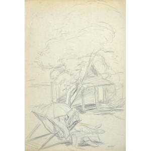 Wojciech WEISS (1875-1950), Paesaggio con figura su una sedia a sdraio, 1920