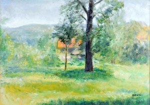 Irena WEISS - ANERI (1888-1981), Paysage de printemps - Calvaire, vers 1975