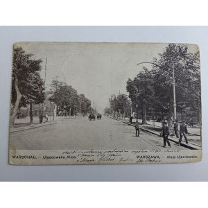 CARTOLINA VARSAVIA, WARSCHAU, VIALE UJAZDOWSKA, ANTEGUERRA, 1917, FRANCOBOLLO