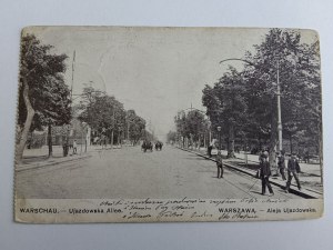 CARTOLINA VARSAVIA, WARSCHAU, VIALE UJAZDOWSKA, ANTEGUERRA, 1917, FRANCOBOLLO