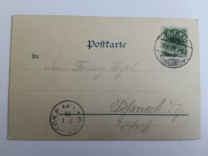 POSTKARTE ŻARY SORAU, RATHAUS, SCHULE, MARKT, DENKMAL, LITHOGRAPHIE, LANGE ADRESSE, 1899, BRIEFMARKE, STEMPELUNG