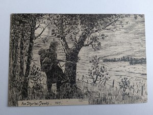 CARTE POSTALE GRAVÉE SUR BOIS, SOLDAT, AM STYR BEI SEMKI, AVANT-GUERRE, 1915, ŁUCK, WARASZ