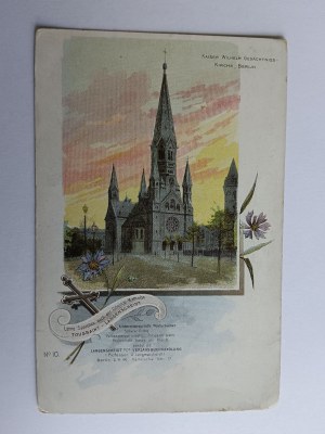 POSTCARD BERLIN, CHURCH, CROSS, FLOWERS, PRE-WAR