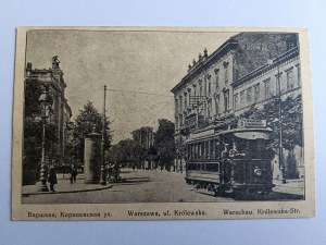 POHLEDNICE VARŠAVA, KRÁLOVSKÁ ULICE, TRAMVAJ, PŘEDVÁLEČNÁ, 1915, ZNÁMKA