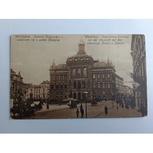 CARTE POSTALE VARSOVIE, MONUMENT DE COPERNIC, AVEC VUE SUR LE PALAIS DE STASZIC, AVANT-GUERRE, 1916