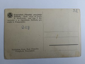 POSTKARTE POLNISCHE LEGIONEN, KOMMANDANT PIŁSUDSKI NIMMT DIE PARADE AB, MIEDZIŃSKI, KASPRZYCKI, OPIELIŃSKI, POMARAŃSKI, POW, PRZEDWOJENNA