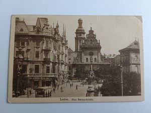 POCZTÓWKA LWÓWPLAC BERNARDYŃSKI, PRZEDWOJENNA 1916 R, ZNACZEK, STEMPEL