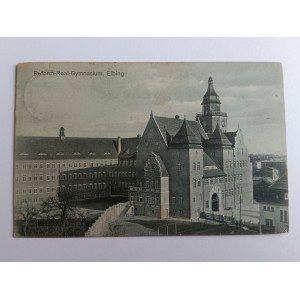 POHLEDNICE ELBLĄG, ELBING, GYMNÁZIUM, REFORMNÍ REÁLNÉ GYMNÁZIUM, PŘEDVÁLEČNÁ, 1912, ZNÁMKA, RAZÍTKO