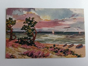 POSTCARD PAINTING POLISH ŻMUDA, POLISH BALTIC, BEFORE THE STORM PRE-WAR