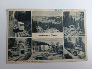 POSTKARTE KRYNICA, SEILBAHN ZUM PARKBERG, 6 ANSICHTEN 1946, BRIEFMARKE, GESTEMPELT