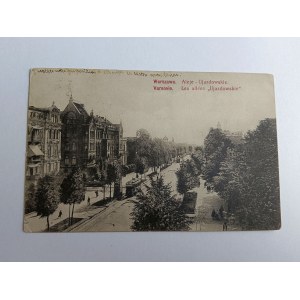 POCZTÓWKA WARSZAWA, VARSOVIE, ALEJE UJAZDOWSKIE, PRZEDWOJENNA 1916 R, STEMPEL, ZNACZEK