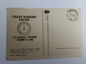 POCZTÓWKA MALARSTWO POLSKIE, DRZEWORYT, OMNIBUS WARSZAWSKI, JULIUSZ KOSSAK, STEMPEL, 1939 R, TYDZIEŃ WARSZAWY