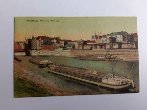 POSTCARD POZNAŃ PORT ON WARTA SHIP, BARGE, PRE-WAR