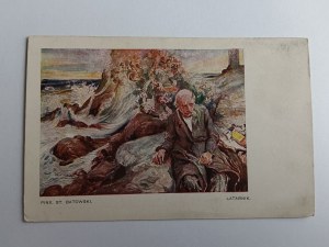 POSTCARD POLISH PAINTING BATOWSKI, LIGHTHOUSE KEEPER, PRE-WAR