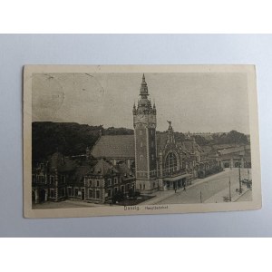 POCZTÓWKA GDAŃSK DANZIG, DWORZEC KOLEJOWY, PRZEDWOJENNA 1926 R, ZNACZEK, STEMPEL