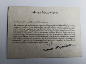 CARTOLINA POSTALE TADEUSZ MAZOWIECKI, AUTOGRAFO, UNIONE DELLA LIBERTÀ