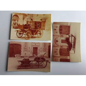 SET OF 3 POSTCARDS ŁAŃCUT CASTLE CARRIAGE HOUSE, SLEDGE VIS-A-VIS, FRENCH CAB, SMALL EDITION