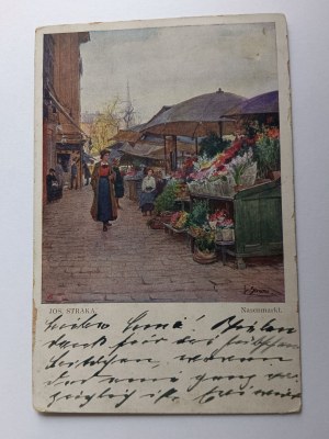 CARTE POSTALE PEINTURE MARCHÉ DE JOS STRAKA, TIMBRE D'AVANT-GUERRE