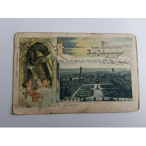 POSTKARTE MALEREI GEPRÄGT, ENGEL AMOR GLOCKE, KARLSRUHE, VORKRIEGSZEIT 1901