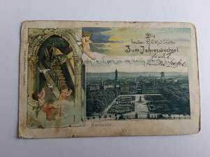 POSTCARD PAINTING EMBOSSED, ANGEL AMOR BELL, KARLSRUHE, PRE-WAR 1901