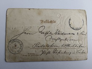 POSTKARTE MALEREI GEPRÄGT, ENGEL AMOR GLOCKE, KARLSRUHE, VORKRIEGSZEIT 1901