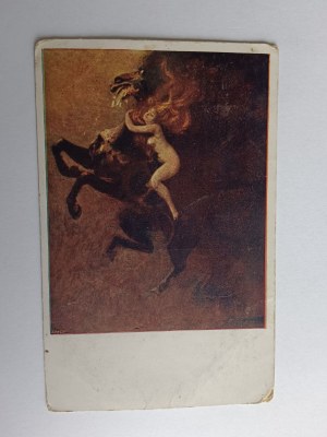 CARTE POSTALE PEINTURE PODKOWIŃSKI, RAGE, AVANT-GUERRE 1927, TIMBRE