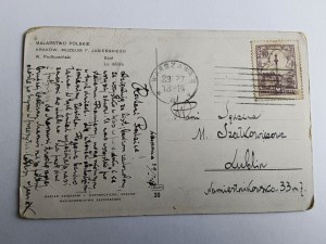 CARTOLINA PITTURA PODKOWIŃSKI, RABBIA, ANTEGUERRA 1927, FRANCOBOLLO